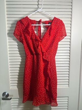 Bardot Red Polka Dot Ruffle Dress